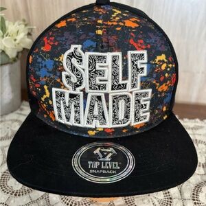Top Level Snapback Hat Black and White Colorful Paint Splatter